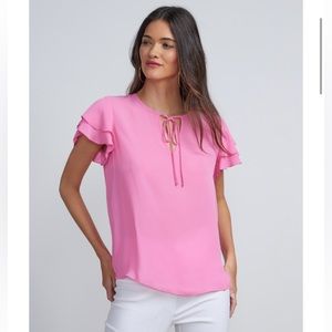 Pink flutter sleeve top